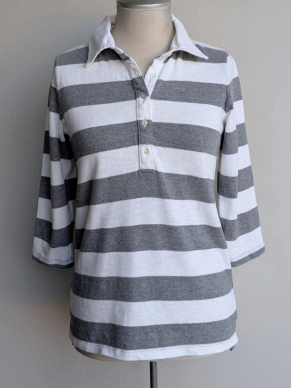 GAP 100% Cotton Striped Gray and White Polo Shirt